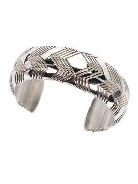 Vintage Navajo Sterling Silver Hand Stamped Cuff Bracelet by Albert Bighand